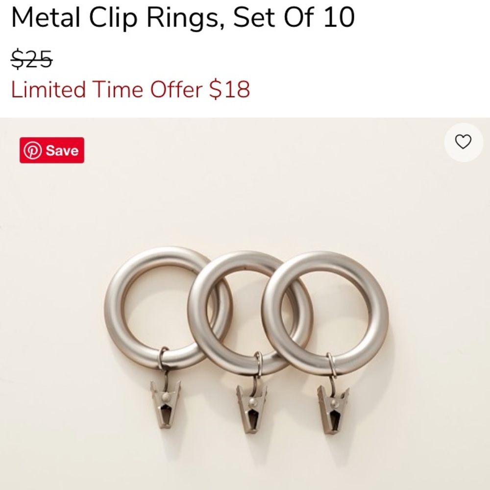 Pottery barn Kids metal curtain clip rings